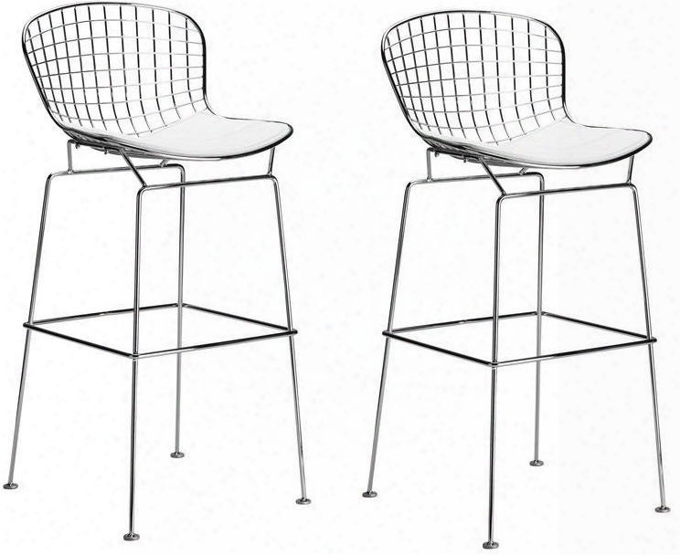 Morph Collection Em-129-whi-x2 47" Set Of 2 Bar Stools With Mid Century Design Solid Chrome Steel Frame Plastic Non-marking Feet And Leatherette Upholstery