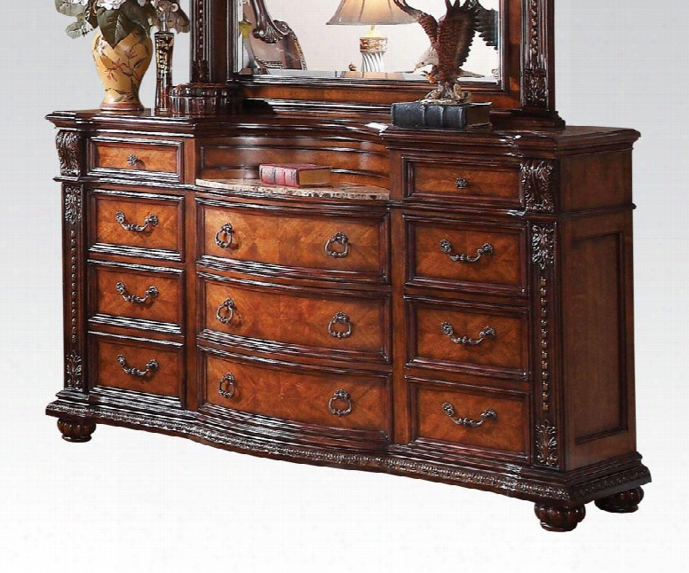 Nathaneal Collection 22315 69" Dresser With 11 Drawers Marble Top Felt Lined Top Drawers Poplar Wood And Birch Veneer Construction In Tobacco