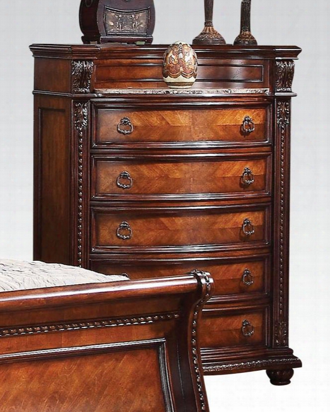 Nathaneal Collection 22316 44" Breast With 5 Drawers Marble Top Felt Lined Top Drawers Poplar Wood And Birch Veneer Construction In Tobacco