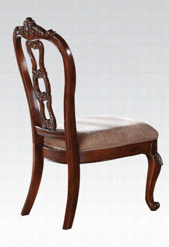 Nathaneal Collection 62312 19" Fabric Upholstered Side Chair With Cabriole Legs Piped Stitching And Carved Detailing In