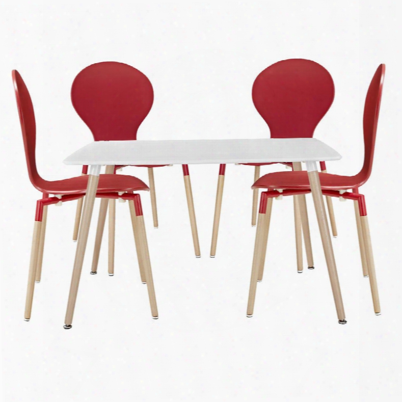 Path Eei-1371-red 34" Dining Chairs And Table Set Of 5 Set Including 4 Chairs And One Table With Tapered Legs In Red