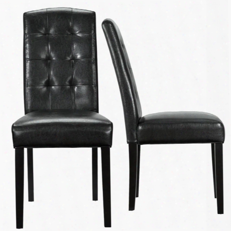 Perdure Eei-952-blk 40" Dining Chairs Set Of 2 With Vinyl Upholstery Tapered Legs And Tfuted Detailing In Black