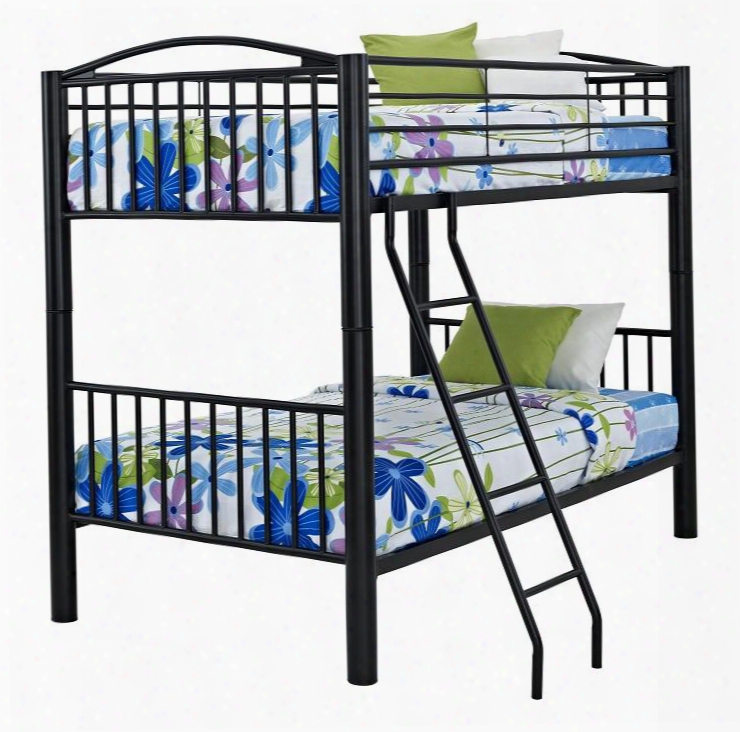 Powell Collection 938-138 66" Heavy Metal Twin Across Twin Bunk Bed Wjth Sturdy Step Ladder In Black