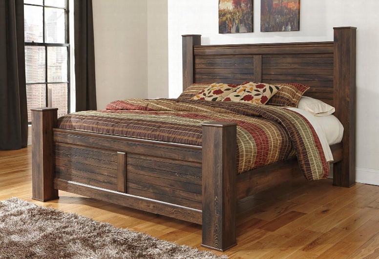 Quinden B246-68/66/61/99 King Size Poster Bed With Horizontal Slat Details Framed Panels And Replicated Oak Grain In Dark