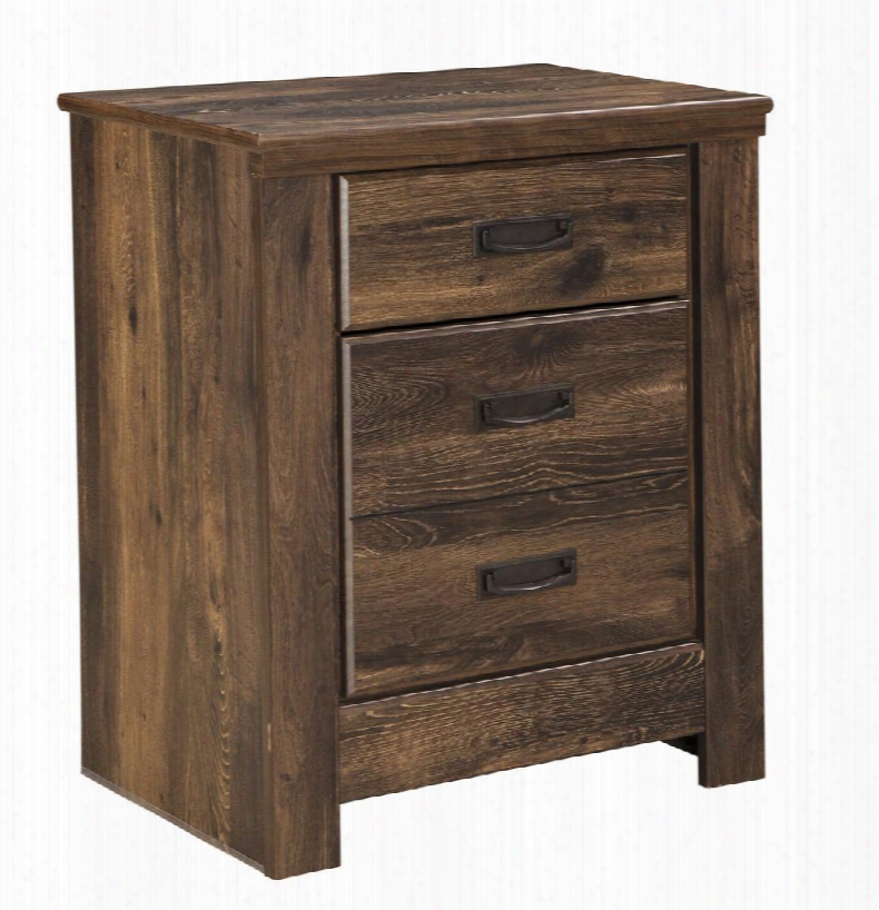 Quinden B246-92 24" 2-drawer Nightstand With Side Roller Glides Replicated Oak Grain Details And Usb Charging Ports In Dark