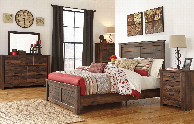 Quinden King Bedroom Set With Panel Bed Dresser Mirror Nightstand And Chest In Dark