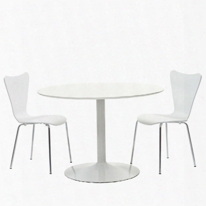 Revolve Eei-887 34&uqot; 3 Piece Dining Set With Pedestal Base And Polished Metal Legs In White