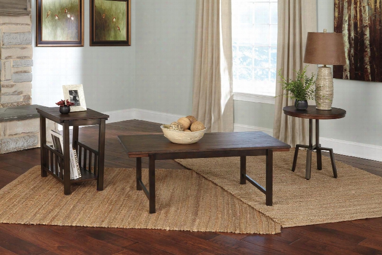 Riggerton Collection T212-13 3-piece Occasional Table Set With Coffee Table End Table And Chairside End Table In Burnished