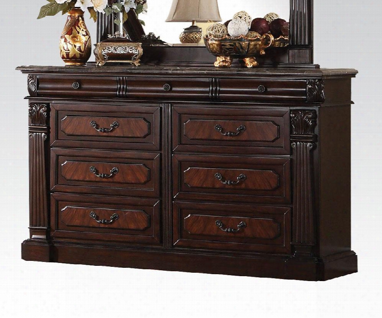 Roman Empire 19349 64" Dresser With 9 Drawers Felt Lined Top Drawers Poplar Forest Birch Veneer And Front Ash Ball Veneer Construction In Dark Cherry