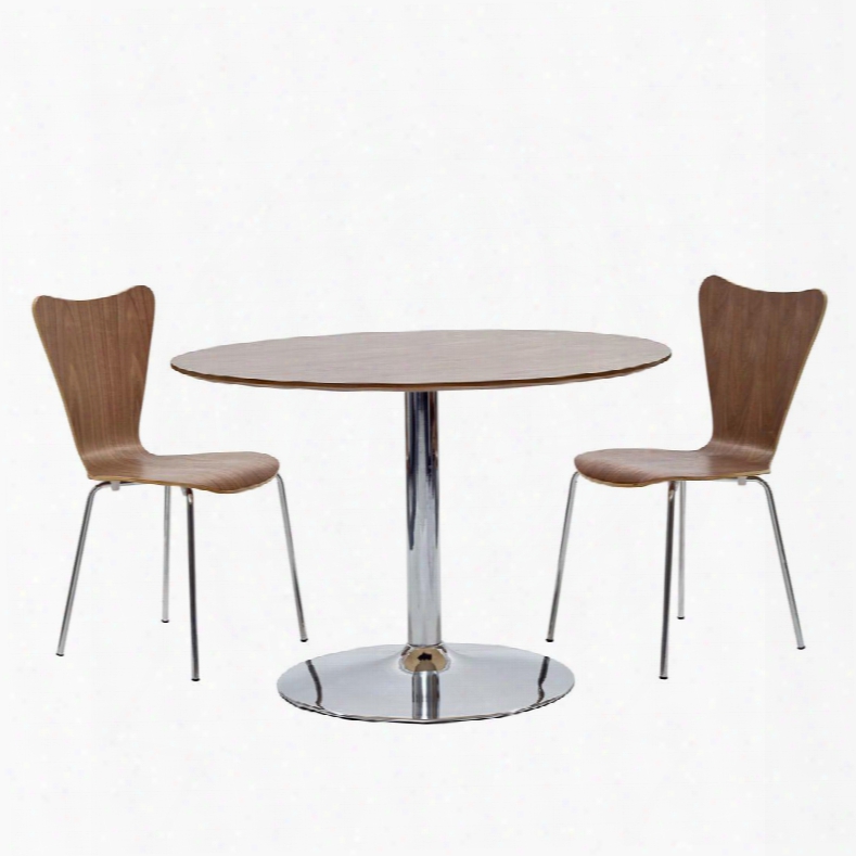 Rostrumeei-886 34" 3 Piece Dining Set Including 2 Chairs And One Table With Polished Metal Legs In Walnut