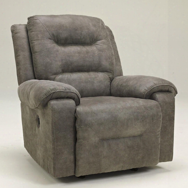 Rotation 9750198 40" Power Rocker Recliner With Plush Padded Arms Divided Back Design And Stitching Details In Smoke