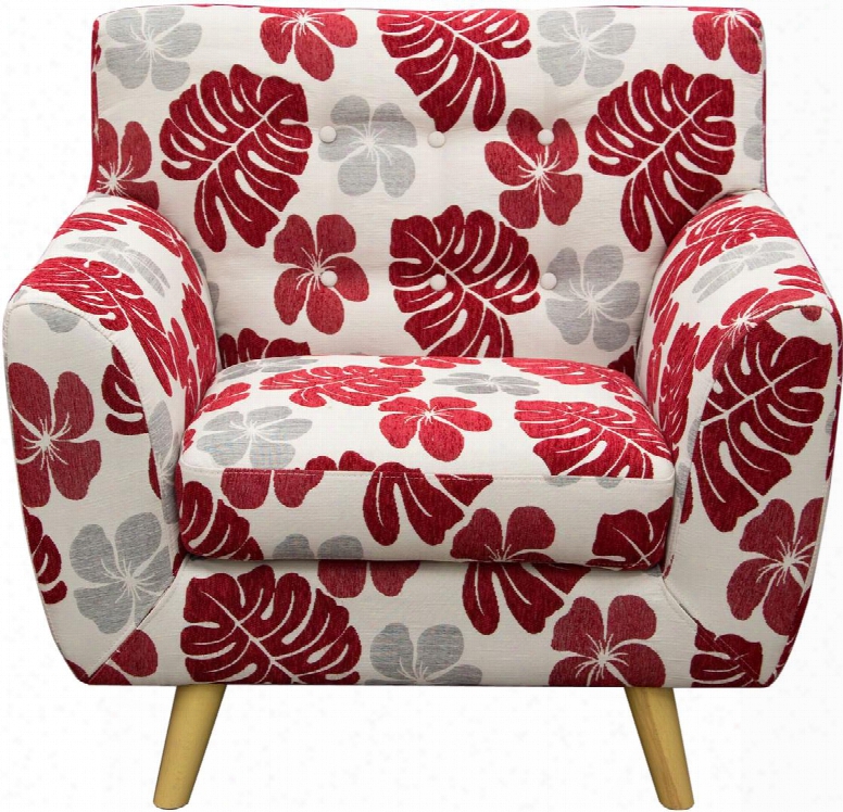 Scarlett Scarlettchrept 37" Accennt Chair With Patterned Fabric Flared Arm Button Tufted Back And Retro Wood Leg In Rouge Floral