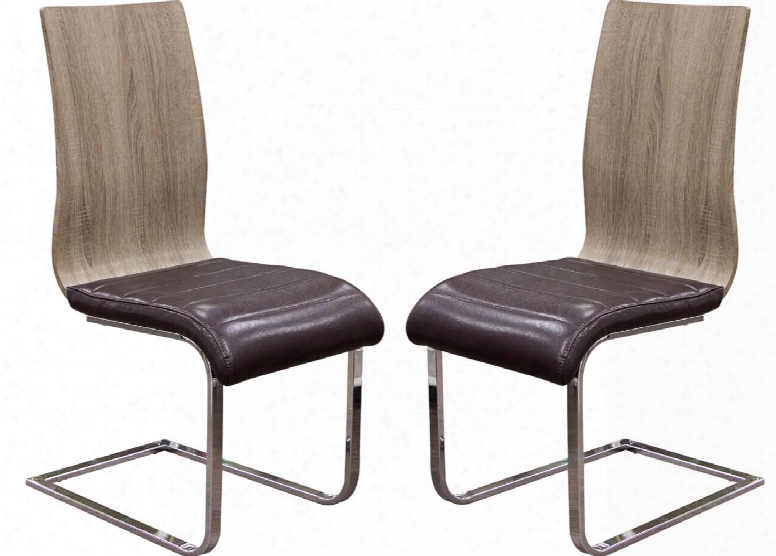 Summitdc2pk Set Of 2 Spring Back 35" Dining Chairs With Ash Brown Melamine Seat Back Chocolate Leatherette Ribbed Seat Cushion And Chrome Spring Chair Base In