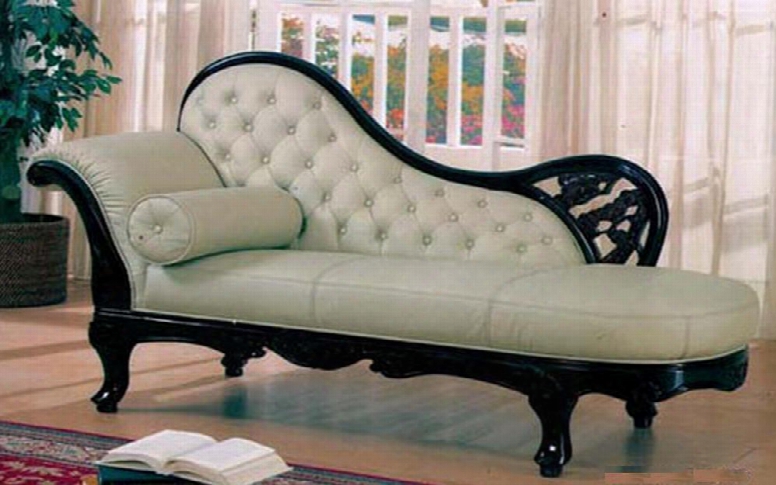 Traditional Chaise With Hand Carved Wood Frame Exquisite Details And Finest Fabric Upholstery In
