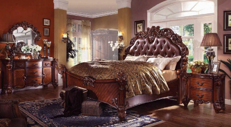 Vendome Collection 22000q4pcset Queen Size Bed + Dresser + Mirror + Nightstand In Cherry