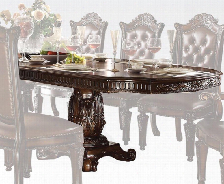 Vendome Collection 62000 94" - 136" Dining Table With 2 Extension Leaves Double Pedestal Base Carved Details Wooden Round Top Aspen And Poplar Wood
