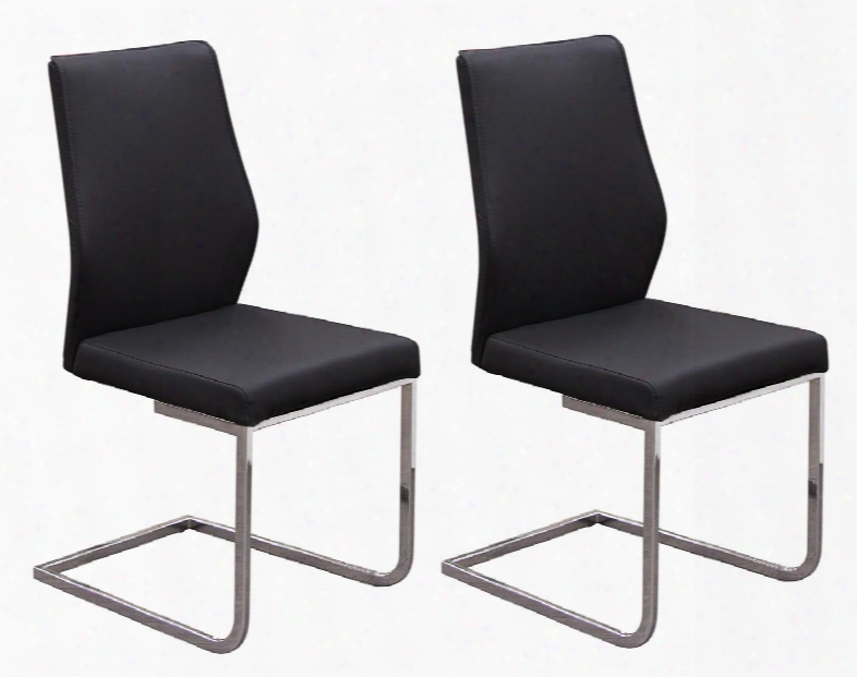 Verona Veronadcbl Set Of 2 39" Spring Back Dining Chairs With Tubular Chrome Steel Base And Leatherette Upholst Ery In Black