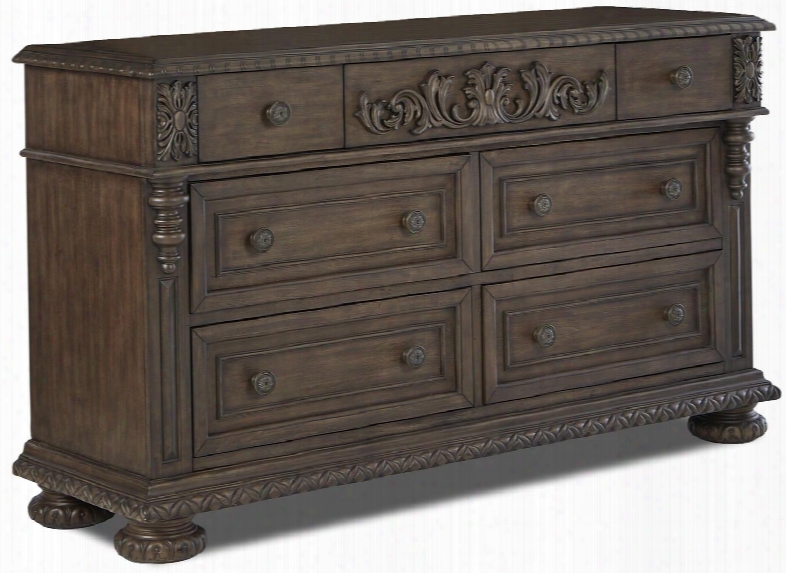 Versailles 980-650dres 68" Dresser With 7 Drawers Mid-19th Century French Style Decorative Bun Feet Ornate Hand Carving And Rich Woods Constructiion In
