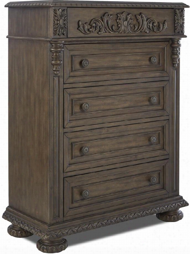 Versailles 980-681chest 44" Drawer Chest With 5 Dra Wers Mid-19th Century French Style Decorative Bun Feet Ornate Hand Carving And Rich Woods Construction In