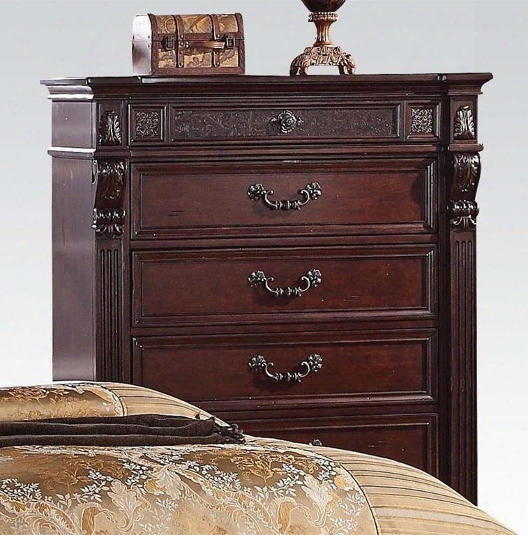 Vevila Collection 20506 42" Chest With 6 Drawers Velvet Lined Top Drawer Onl Metal Hardware And Rubberwood Construction In Cherry Brown