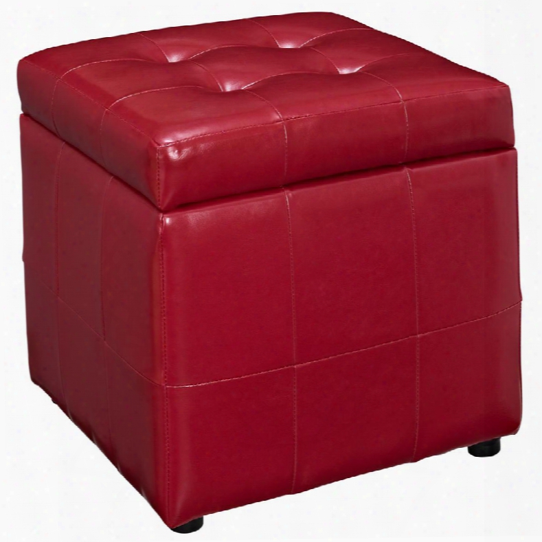 Volt Collection Eei-1044-red 16" Storage Ottoman With Lift-up Lid Storage Plastic Glides Hardwood Frame And Faux Leather Upholstery In Red