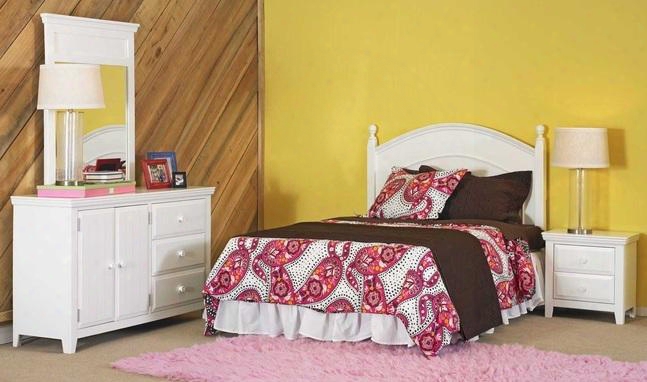 Wendy Collection 472-198 50" Full Bed In A Box With Square Shape Headboard Dresser With Detachable Mirror On Top And Matching Nightstand In White