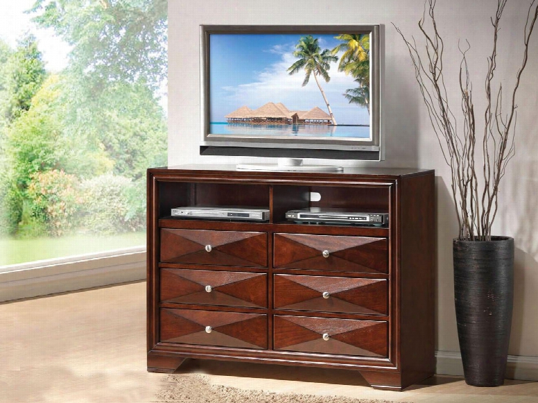 Windsor Collection 21927 46" Tv Console With 6 Drawers 2 Open Compartments Silver Knob Hardware Rubberwood And Tropical Wood Materials In Merlot