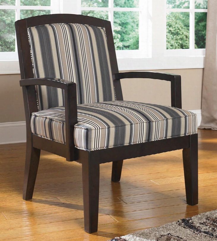 Yvette 7790060 Showood Accent Chair With Hardwood Frame Stripe Pattern Upholstery And Grooved Apron Joints In Steel