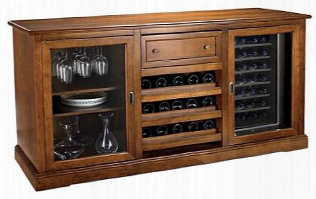 03350101 75" Siena Wine Credenza With 27 Bottles Capacity Three Rolling Wood Shelves Two Spacious Storages Areas And Deep Rolling Top Drawer In