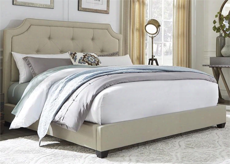 100-br-kub King Upholstered Bed With Button Tufted Headboard Fabric Upholstery And Tapered Block Feet In Natural Linen