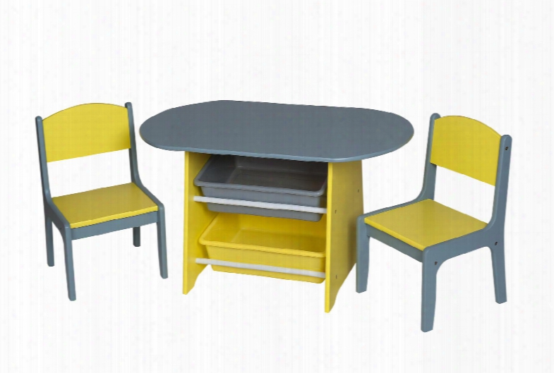 3040gy Children's Oval Table W/2 Chairs And Storage Bins -