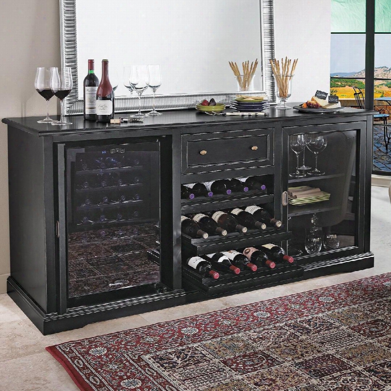 3359104 Siena Wine Credenza With Two 28 Bottle Wine Cooler Three Rolling Wood Shelves One Spacious Storage Area And One Depth Rolling Top Draver In