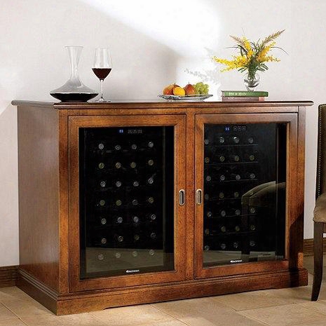 3359302 Siena Mezzo Wine Credenza With Two Wine Coolers Sliding Glass Doors And Solid Brass Hardware In