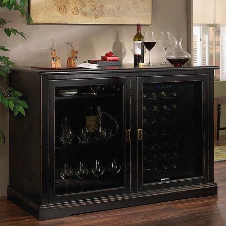 3359305 Siena Mezzo Wine Credenza Nero With Two Wine Coolers Sliding Glass Doors And Solid Brass Hardware In