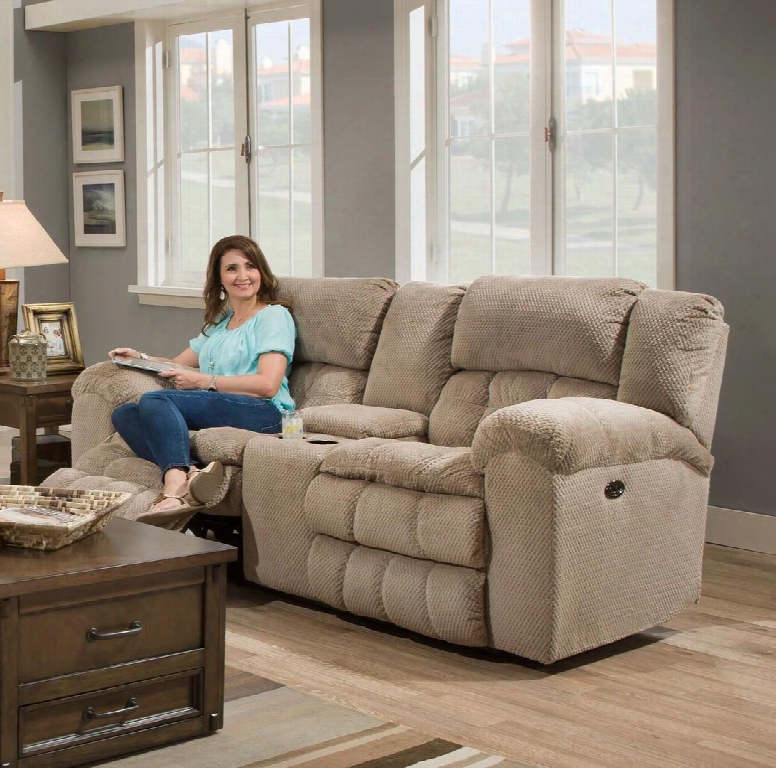 50580pbr-63 Madeline Sandstone 81" Double Motion Loveseat With Dual Recliners Pillow Top Seat Cushions Plush Padded Arms Console Cup Holders Hardwood