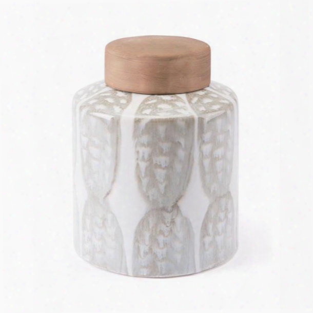 A10230 Feather Small Covered Jar Ivory & Sage