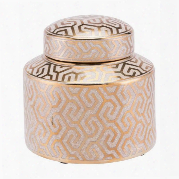 A11062 Zig Zag Covered Jar Small Gold And