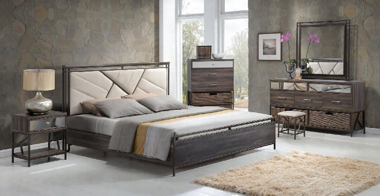 Adrianna Collection 20944ckset 7 Pc Bedroom Set With California King Size Bed + Dresser + Mirror + Chest + Nightstand + Dresser Baskets In In Walnut