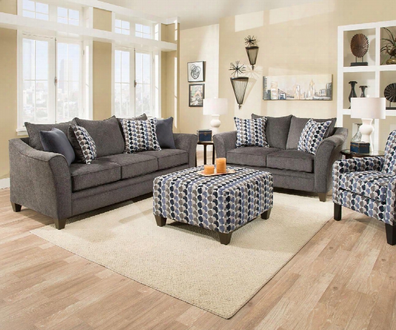 Albany Collection 64850302set 4 Pc Living Room Set With Sofa + Loveseat + Accent Chair + Ottoman In Slate And Ink