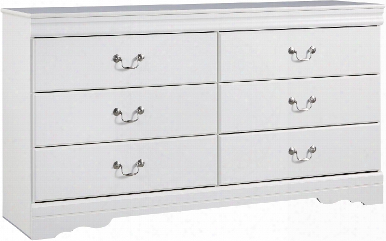 Anarasia Collection B129-31 60" Dresser With 6 Drawers Antique Bail Pulls Side Roller Glides And Decorative Scalloped Base Panel In