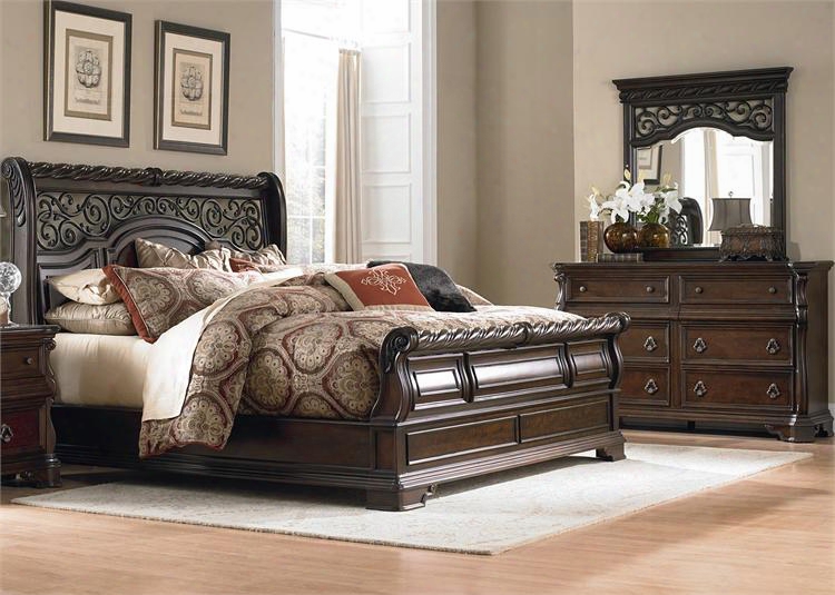 Arbor Place Collection 575-br-ksldm 3-piece Bedroom Set With King Sleigh Bed Dresser And Mirror In Brownstone