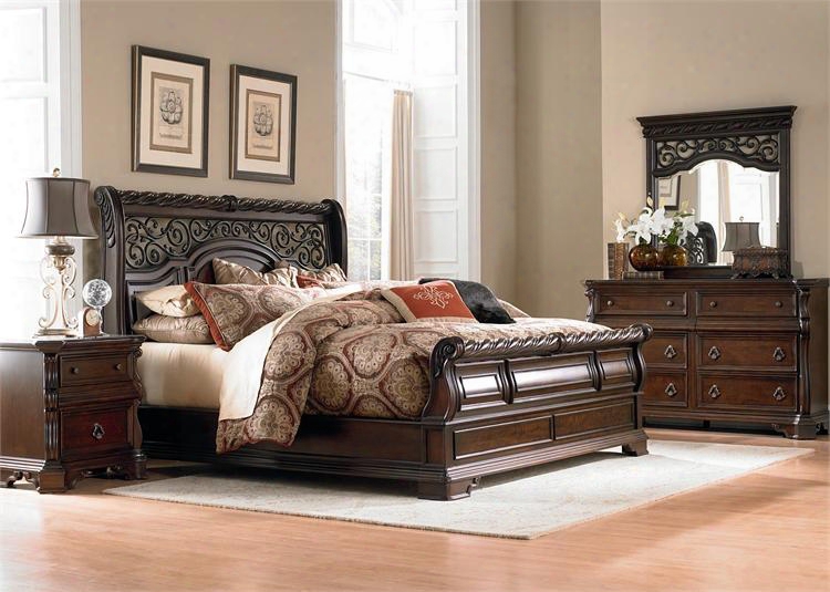 Arbor Place Collection 575-br-ksldmn 4-piece Bedroom Set With King Sleigh Bed Dresser Mirror And Night Stand In Brownstone