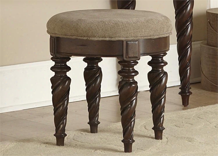 Arbor Place Collection 575-br99 18" Vanity Stool With Rope Twist Mouldings And Fabric Upholstered Seat In Brownstone