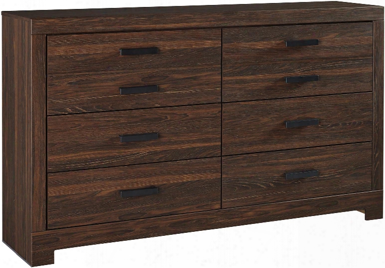 Arkaline Collection B071-31 62" Dresser With 6 Drawers Side Roller Glides Clean Line Design Metal Bar Pulls And Replicated Ash Finish In