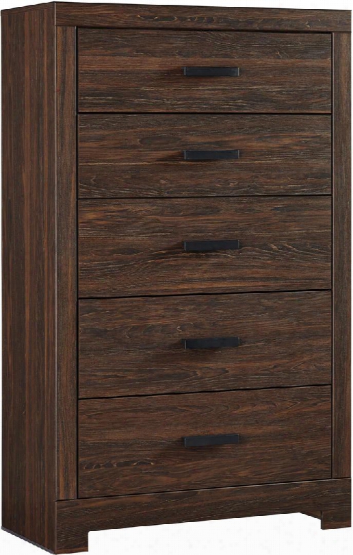 Arkaline Collection B071-46 34" Chest With 5 Drawers Side Roller Glides Clean Line Design Metal Bar Pulls And Replicated Ash Finish In