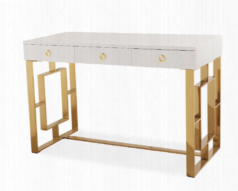 Audrey Collection Tov-h3739 47" Desk With 3 Drawers And Stainless Steel Legs In Whiet