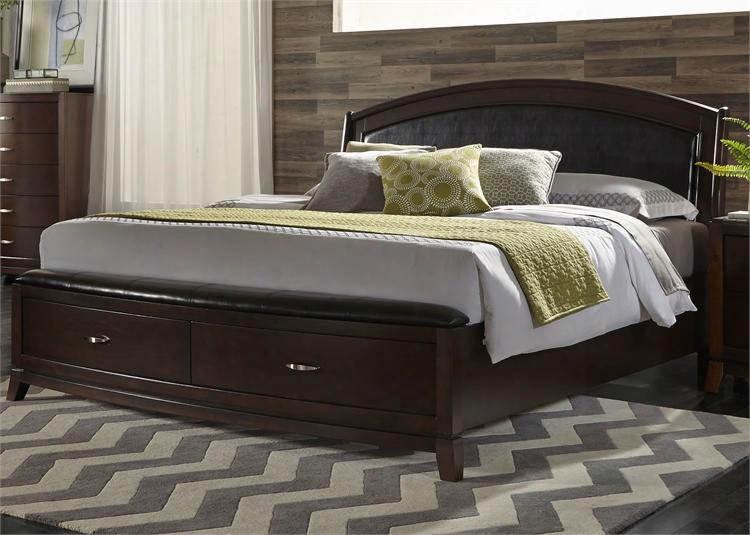 Avalon Collection 505-br-ksb King Storage Bed With Black Pu Leather Padded Headboard Tapered Feet And 2 Full Extension Drawers In Dark Truffle