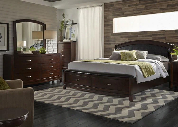 Avalon Collection 505-br-ksbdmc4-piece Bedroom Set With King Storage Bed Dresser Mirror And Chest In Dark Truffle