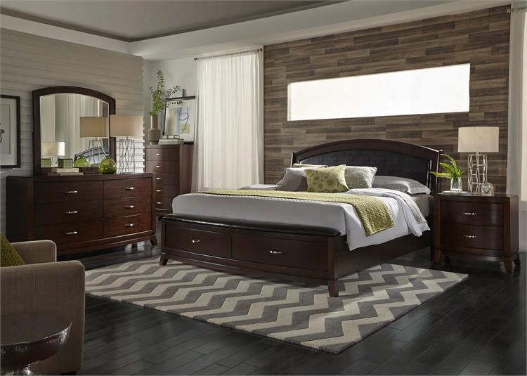 Avalon Collection 505-br-ksbdmcn 5-piece Bedroom Set With King Storage Bed Dresser Mirror Chest And Night Stand In Dark Truffle