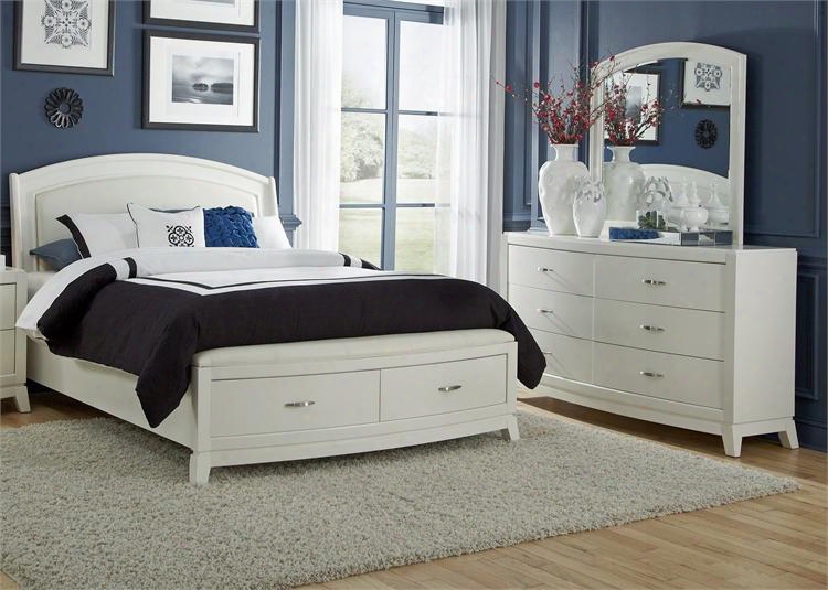 Avaloni I Collection 205-br-ksbdm 3-piece Bedroom Set With King Storage Bed Dresser And Mirror In White Truffle